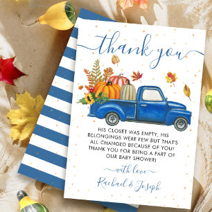 Carte De Remerciements Blue Truck Automne Citrouille Automne Baby shower 