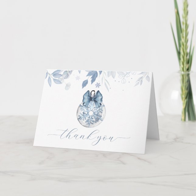Carte De Remerciements Blue Winter Bow Snowflake Ornament Baby Shower  (Devant)