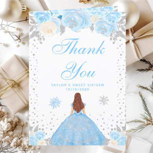 Carte De Remerciements Blue Winter Brown cheveux Princesse Sweet sixteen