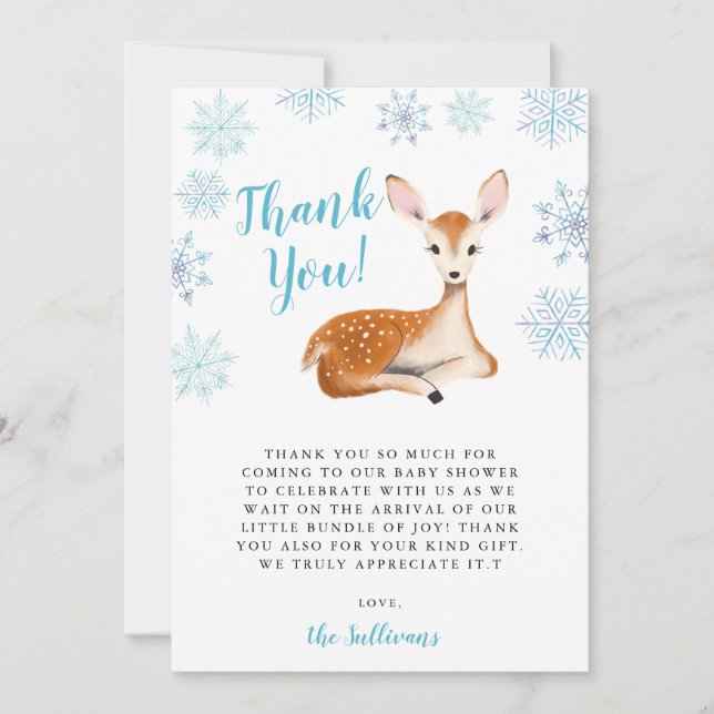 Carte De Remerciements Blue Winter Wonderland Deer Baby shower (Devant)