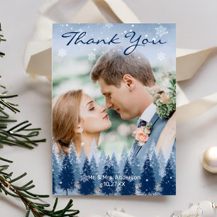 Carte De Remerciements Blue Winter Wonderland Pine Noël Mariage