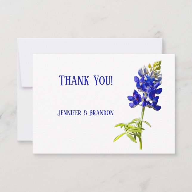 Carte De Remerciements Bluebonnet Floral sur blanc, Mariage (Devant)