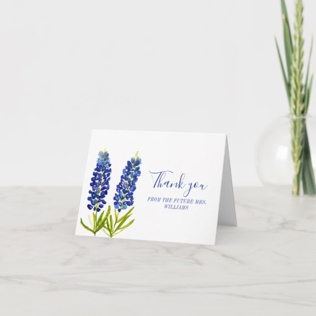 Carte De Remerciements Bluebonnets Texas Blue Floral Fête des mariées (Devant)