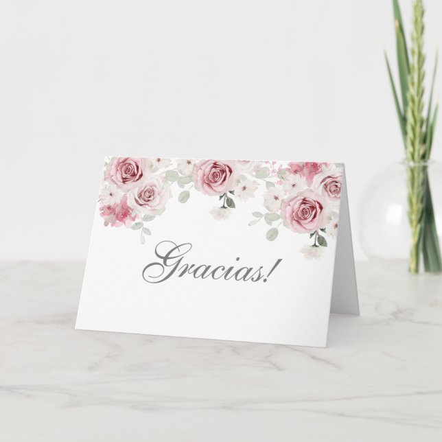 Carte De Remerciements Blusa rose Floral Quinceañera (Devant)