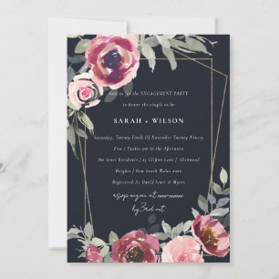 CARTE DE REMERCIEMENTS BLUSH BLACK BURGUNDY ROSE FLORAL FIANÇAILLES INVIT