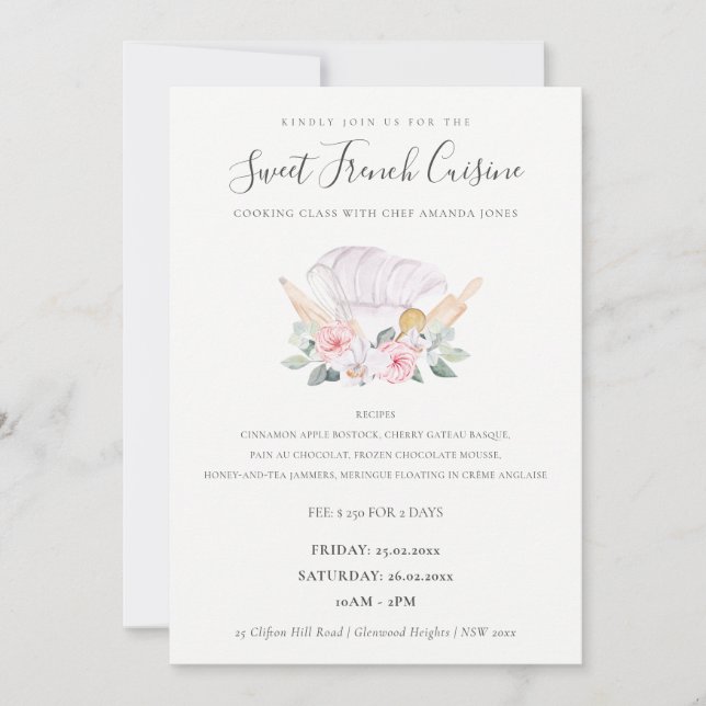 Carte De Remerciements Blush Chef Casquette Floral Bakery Cuisine Classe  (Devant)