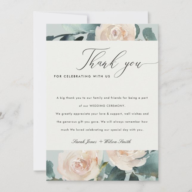 Carte De Remerciements Blush Eucalyptus Rose Kraft Grey Mariage (Devant)