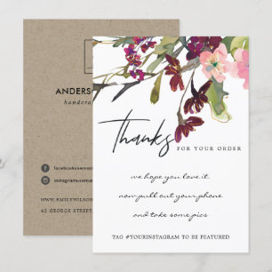 CARTE DE REMERCIEMENTS BLUSH GOLD MARSALA FLORALE ENTREPRISE LOGO