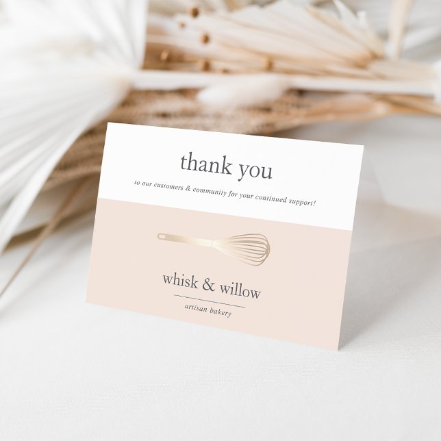 Carte De Remerciements Blush & Gold Whisk | Boulangerie ou traiteur (Créateur téléchargé)