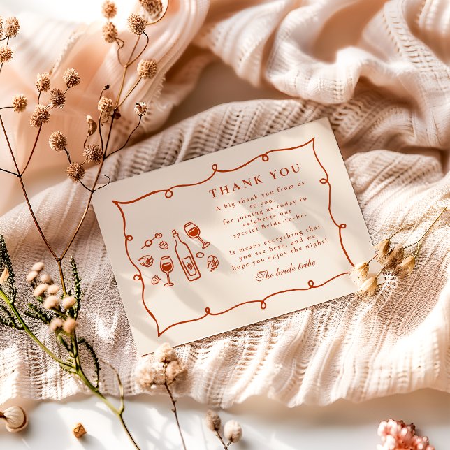 Carte De Remerciements Blush Italian Wine Bridal Shower (Créateur téléchargé)