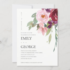CARTE DE REMERCIEMENTS BLUSH MARSALA RED ROSE FLORAL FIANÇAILLES INVITATI