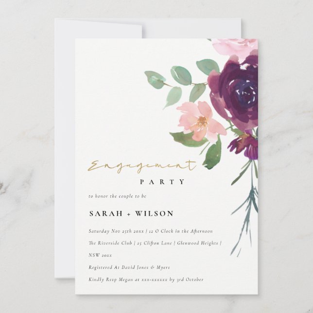 CARTE DE REMERCIEMENTS BLUSH MARSALA RED ROSE FLORAL FIANÇAILLES INVITATI (Devant)