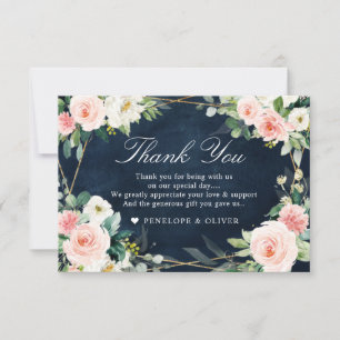 Carte De Remerciements Blush Navy Dusty Blue Floral Mariage botanique