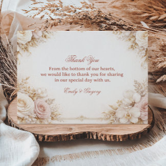 Carte De Remerciements Blush Neutral Floral Elegant