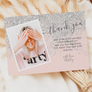 Carte De Remerciements Blush pailleté argent remerciement photo Joyeux 16