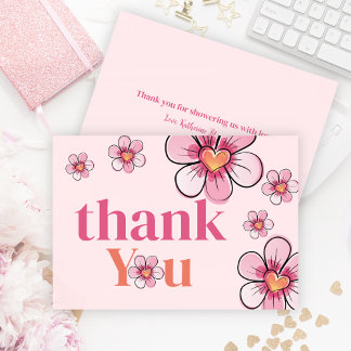 Carte De Remerciements Blush Pink Daisy Flower Girl Baby Shower Flat
