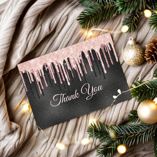 Carte De Remerciements Blush rose chic noir paillettes monogramme qui dég (Créateur téléchargé)
