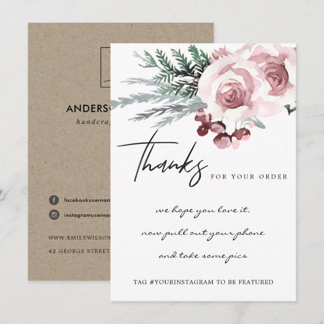 CARTE DE REMERCIEMENTS BLUSH ROSE FLORAL BERRY SOCIÉTÉ LOGO D'AFFAIRES (Devant / Derrière)