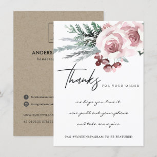 CARTE DE REMERCIEMENTS BLUSH ROSE FLORAL BERRY SOCIÉTÉ LOGO D'AFFAIRES