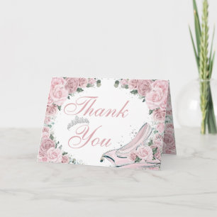 Carte De Remerciements Blush Rose Floral Cinderella Quinceañera Anniversa