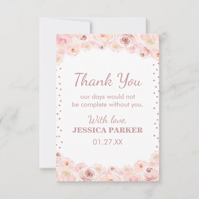 Carte De Remerciements Blush Rose Gold Pois surprise fête d'anniversaire (Devant)