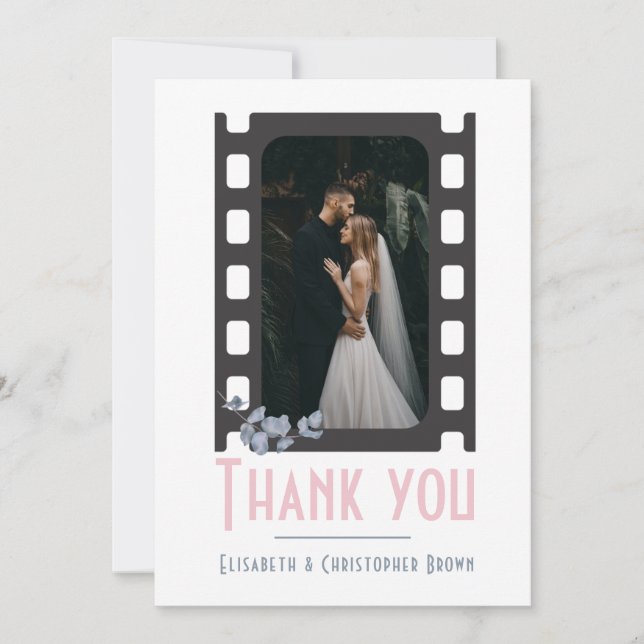 Carte De Remerciements Blush rose moderne film ajouter photo floral maria (Devant)
