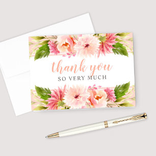 Carte De Remerciements Blush Script Aquarelle Florale Mariage