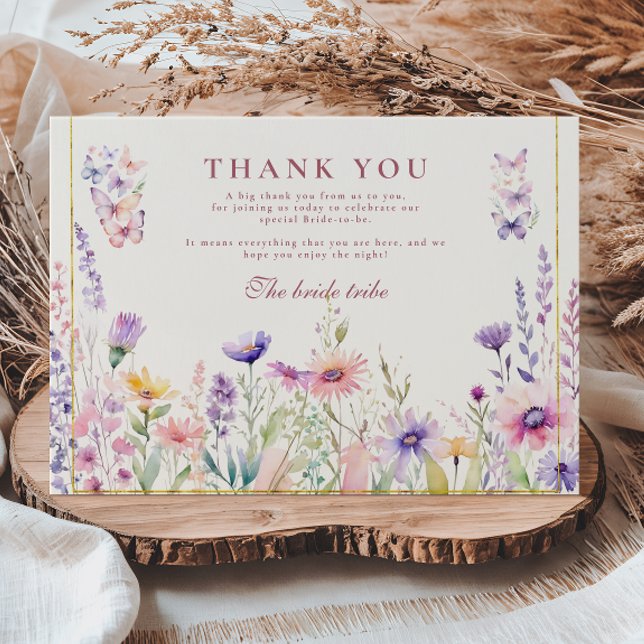Carte De Remerciements Blush Wildflowers and Butterflies Bridal Shower (Créateur téléchargé)