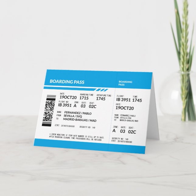 Carte De Remerciements Boarding Pass (blue) (Devant)