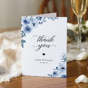 Carte De Remerciements Bohème Dusty Bleu Floral tendance élégant