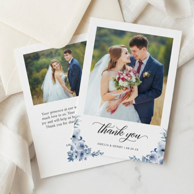 Carte De Remerciements Bohème Dusty Blue Floral Mariage Photo (Créateur téléchargé)