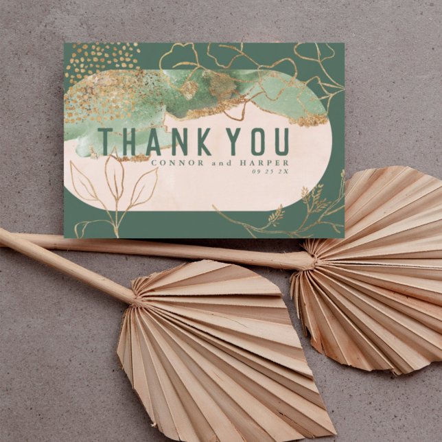 Carte De Remerciements Boho à double arc Abstrait émeraude (Créateur téléchargé)