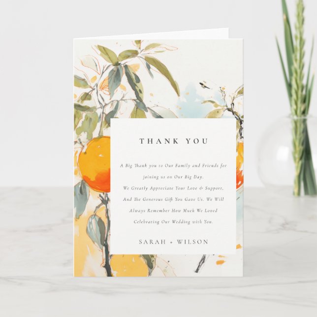 Carte De Remerciements Boho Abstrait Sketchy Orange Garden Mariage (Devant)