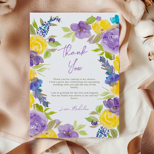 Carte De Remerciements Boho amour en fleurs lavande fleurie douche nuptia (Boho love in bloom lavender floral bridal shower thank you card)
