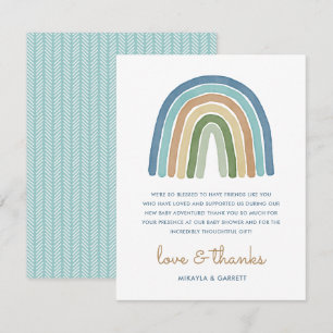 Carte De Remerciements Boho Aquarelle arc-en-ciel Baby shower bleu