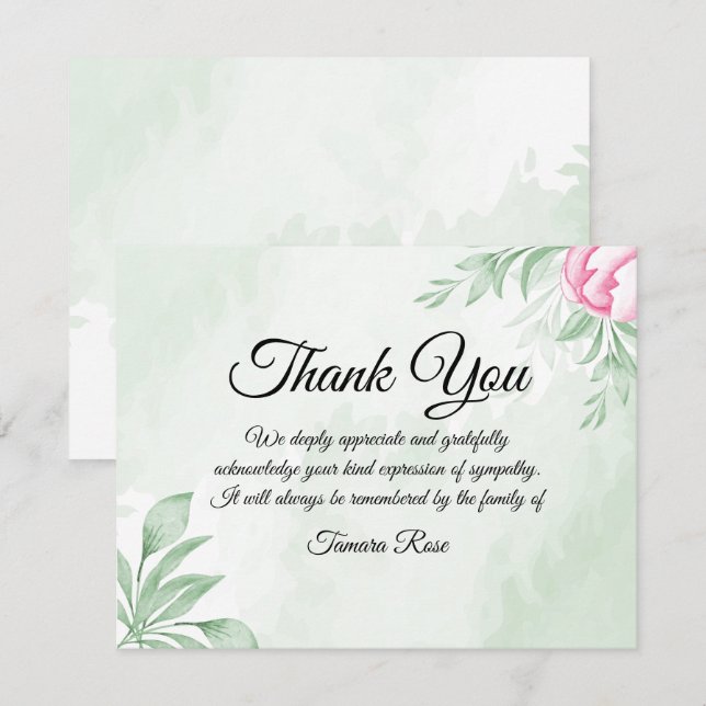 Carte De Remerciements Boho Aquarelle Eucalyptus Funérailles Remerciement (Devant / Derrière)
