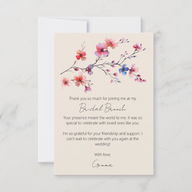 Carte De Remerciements Boho Aquarelle Fleur Sauvage Brunch de Mariée Beig (Devant)