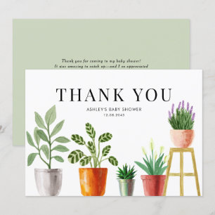Carte De Remerciements Boho Aquarelle Poted Houplant Baby shower