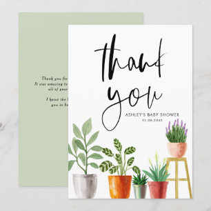 Carte De Remerciements Boho Aquarelle Poted Houplant Baby shower