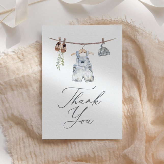 Carte De Remerciements Boho Aquarelle Vêtements bébé Baby shower garçon (Créateur téléchargé)