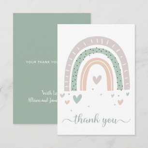 Carte De Remerciements Boho Arc-en-ciel Aquarelle Sage Vert