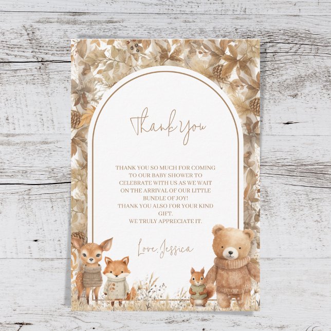 Carte De Remerciements Boho Arch Automne Bois Baby shower Animaux (Créateur téléchargé)