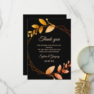 Carte De Remerciements Boho automne botanique cadre or mariage
