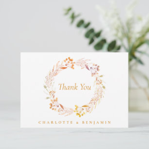 Carte De Remerciements Boho Automne Floral Wreath Nom de mariage personna