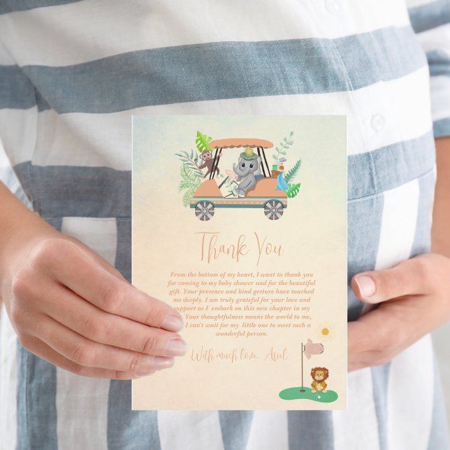 Carte De Remerciements Boho Baby Elephant, Singe, Lion Golf Baby shower (Créateur téléchargé)