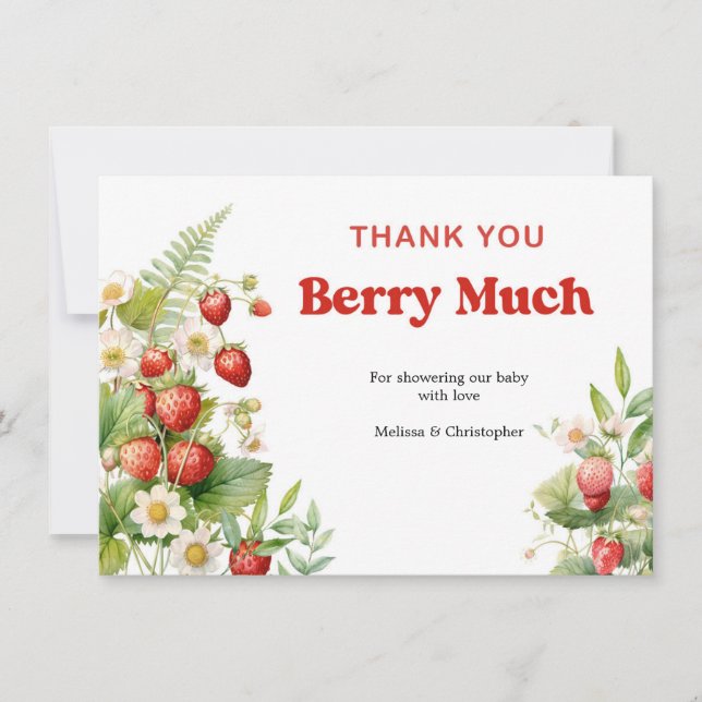 Carte De Remerciements Boho Baby shower fraise Berry Sweet (Devant)