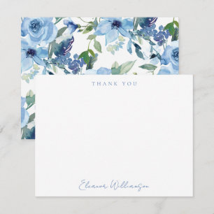 Carte De Remerciements Boho bleu clair Aquarelle Floral Douche
