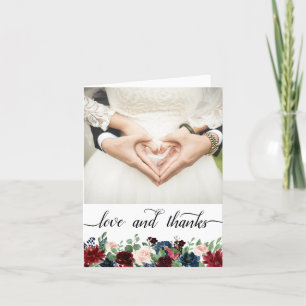 Carte De Remerciements Boho Bloom Bourgogne et marine 2 Photo Love and