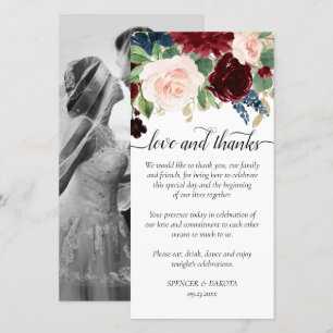 Carte De Remerciements Boho Bloom Burgundy Navy Garland Photo Love and