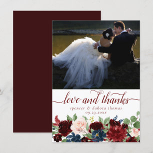 Carte De Remerciements Boho Bloom   Elegant Marsala Red Photo Love et